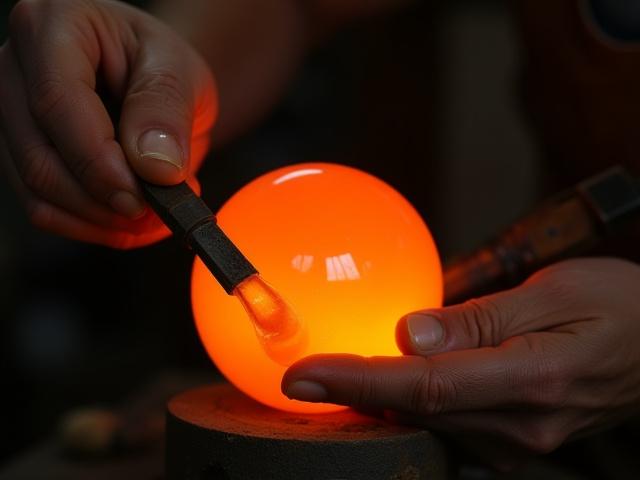 유리 작업실에서 전통적인 방식으로 유리 공예를 하는 장인